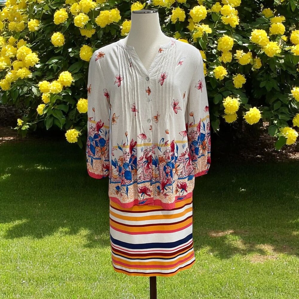 Figueroa And Flower Floral‎ Boho Top Merona Stripe Skirt Colorful Bundle